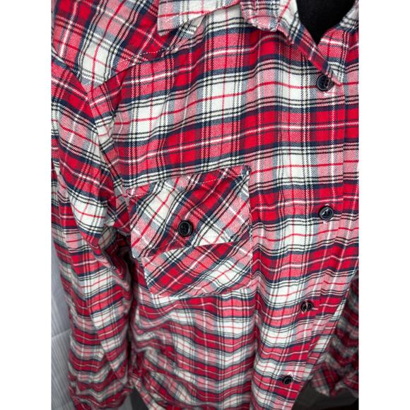 Matchstick Flannel Shirt Women’s L Plaid Red White 100% Cotton Classic Roll Tabs - Picture 3 of 16
